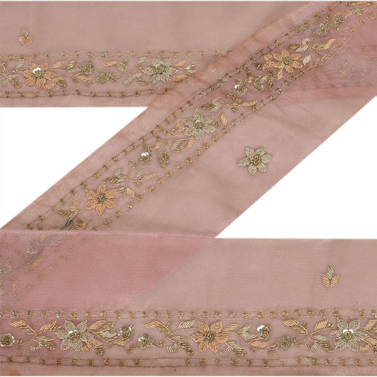 Sanskriti Vintage Sari Border Hand Beaded 1YD Indian Trim Décor Ribbon Pink Lace