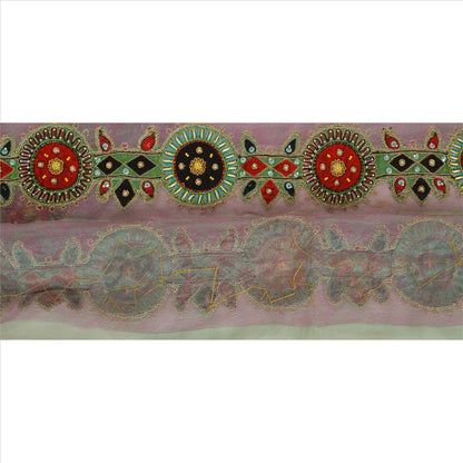 Sanskriti Vintage Sari Border Hand Beaded 1YD Indian Trim Sewing Pink Patch Lace