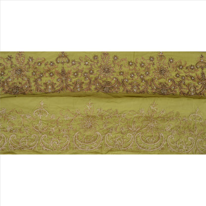 Sanskriti Vintage Sari Border Hand Beaded 1YD Indian Trim Sewing Green Zari Lace