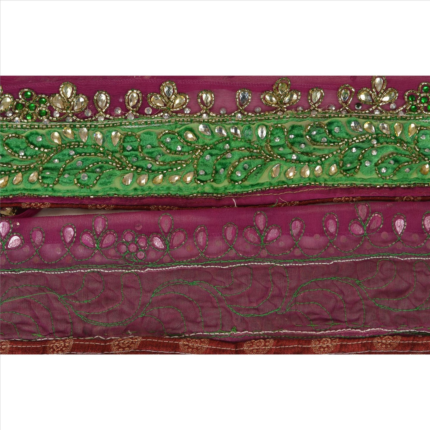 Sanskriti Vintage Sari Border Hand Beaded 1YD Trim Sewing Purple Rhinestone Lace