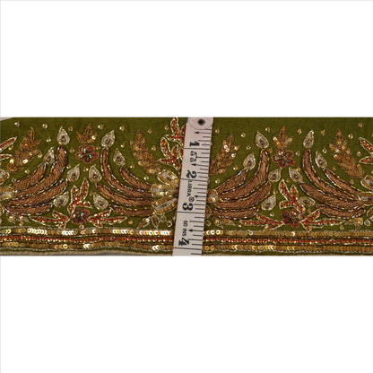 Sanskriti Vintage Sari Border Hand Beaded 1 YD Indian Trim Sewing Green Lace