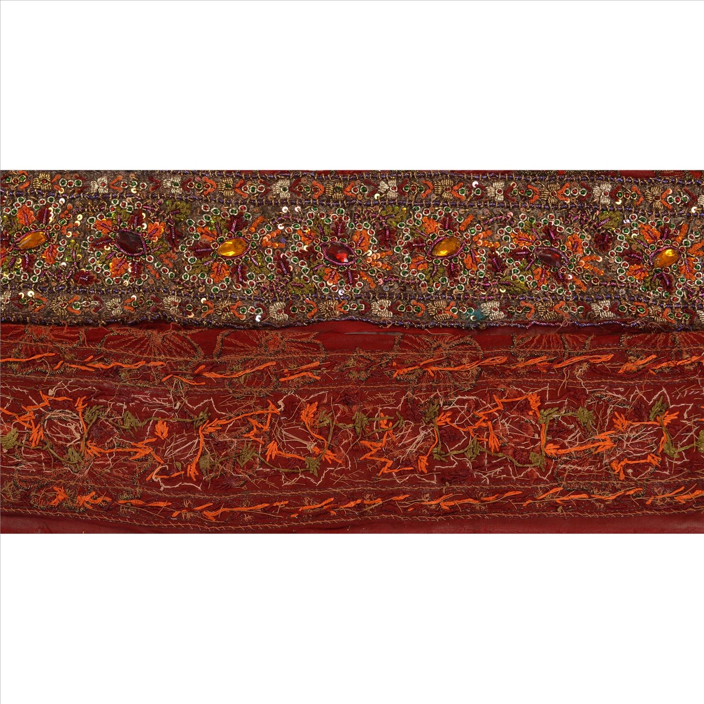 Sanskriti Vintage Sari Border Hand Beaded 1 YD Indian Trim Sewing Maroon Lace