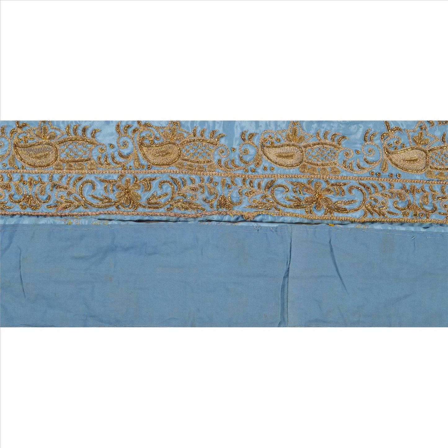 Sanskriti Vintage Sari Border Hand Beaded 1 YD Indian Trim Sewing Blue Zari Lace