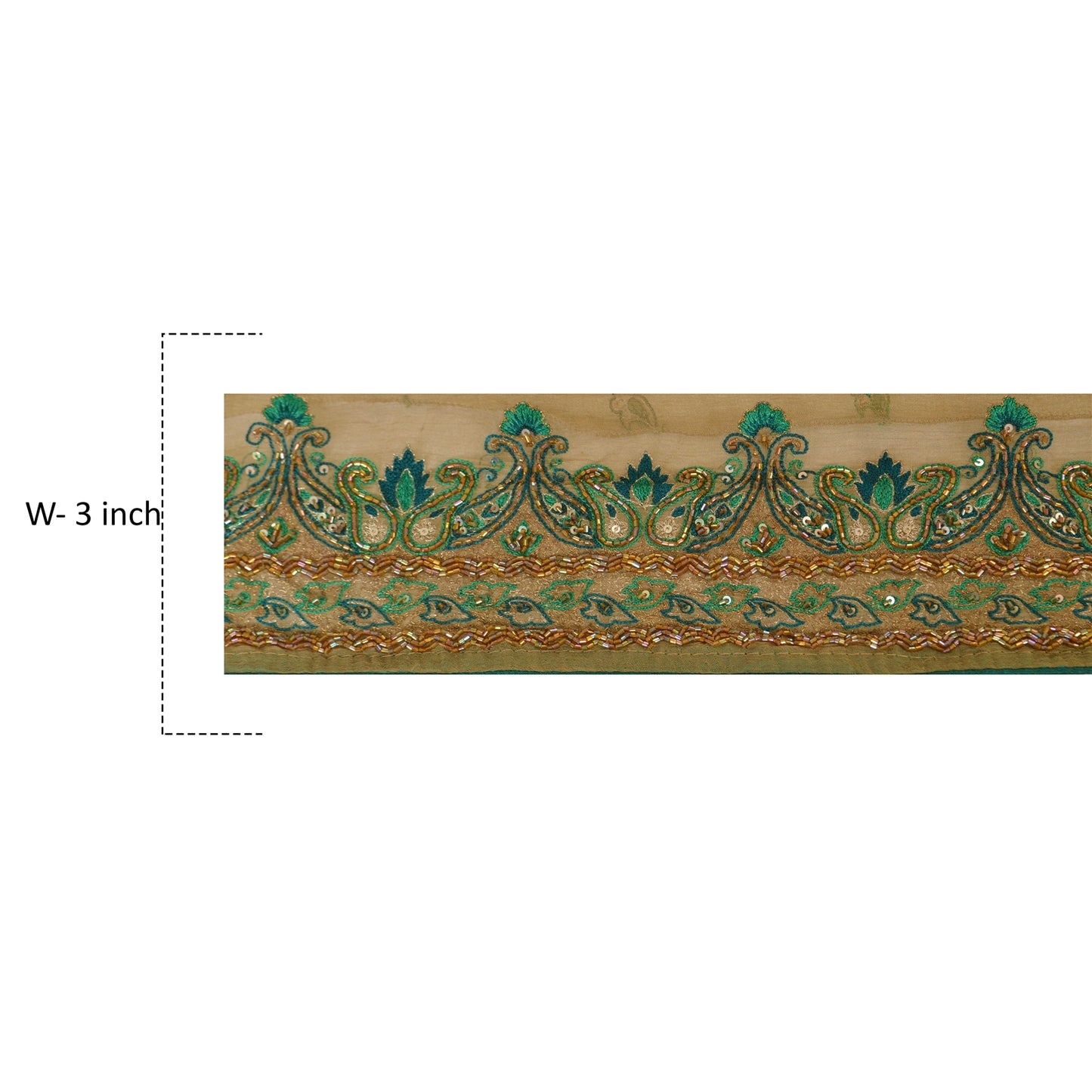 Sanskrit Vintage Sari Border Hand Beaded 1YD Indian Trim Sewing Green Deco Lace