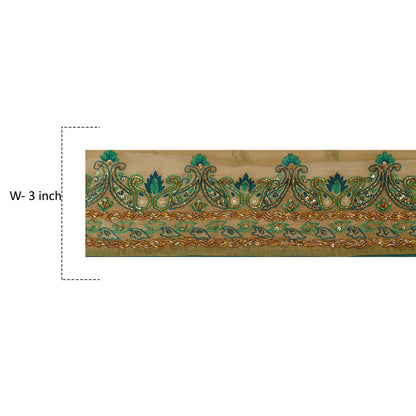 Sanskrit Vintage Sari Border Hand Beaded 1YD Indian Trim Sewing Green Deco Lace