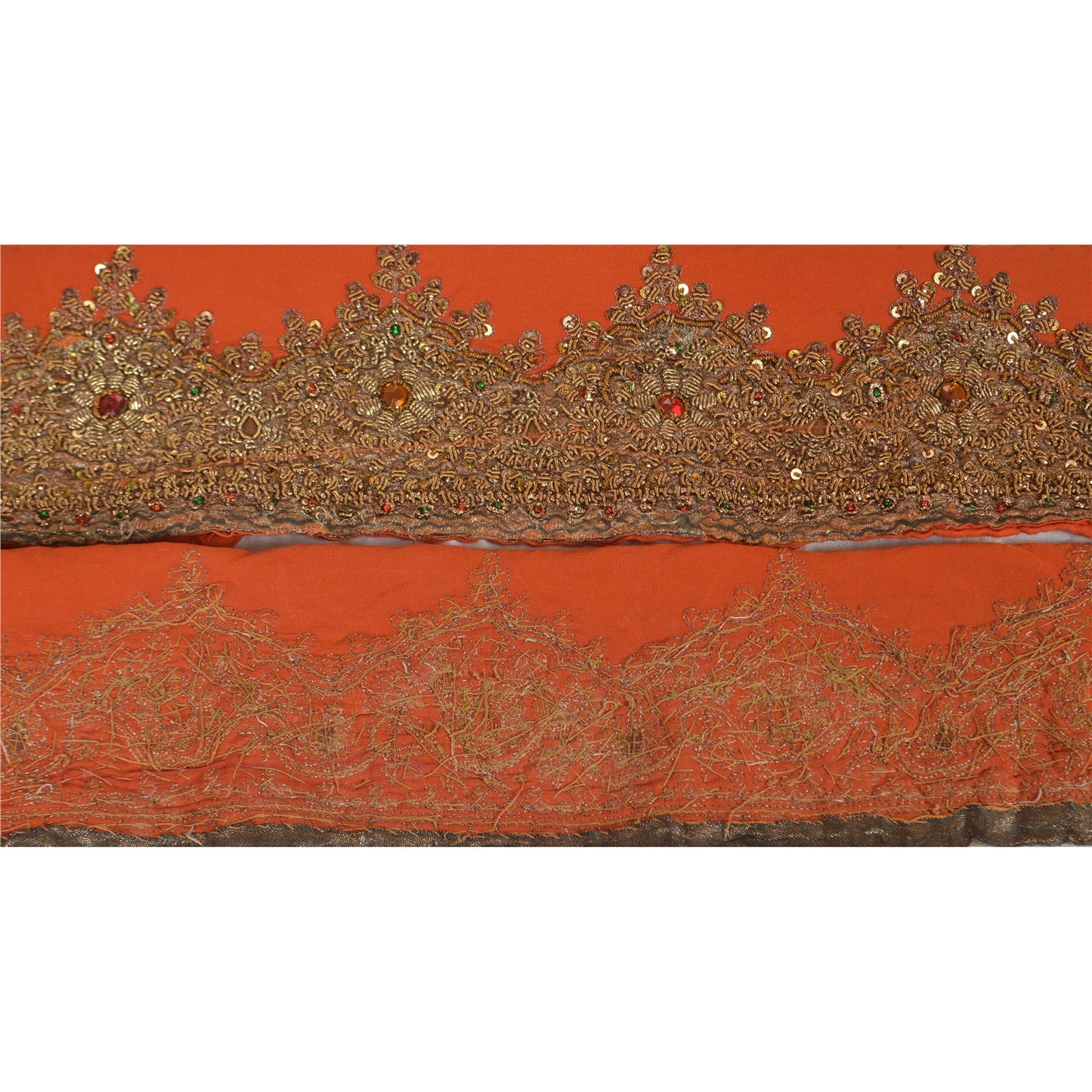 Sanskriti Vintage Sari Border Hand Beaded 1 YD Indian Trim Sewing Orange Lace