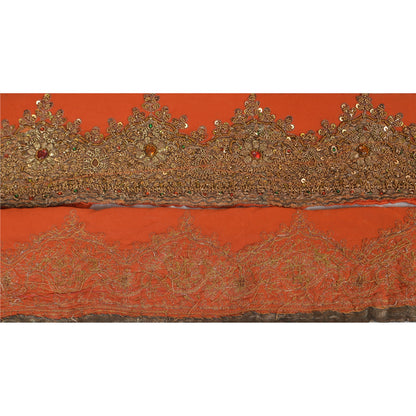 Sanskriti Vintage Sari Border Hand Beaded 1 YD Indian Trim Sewing Orange Lace