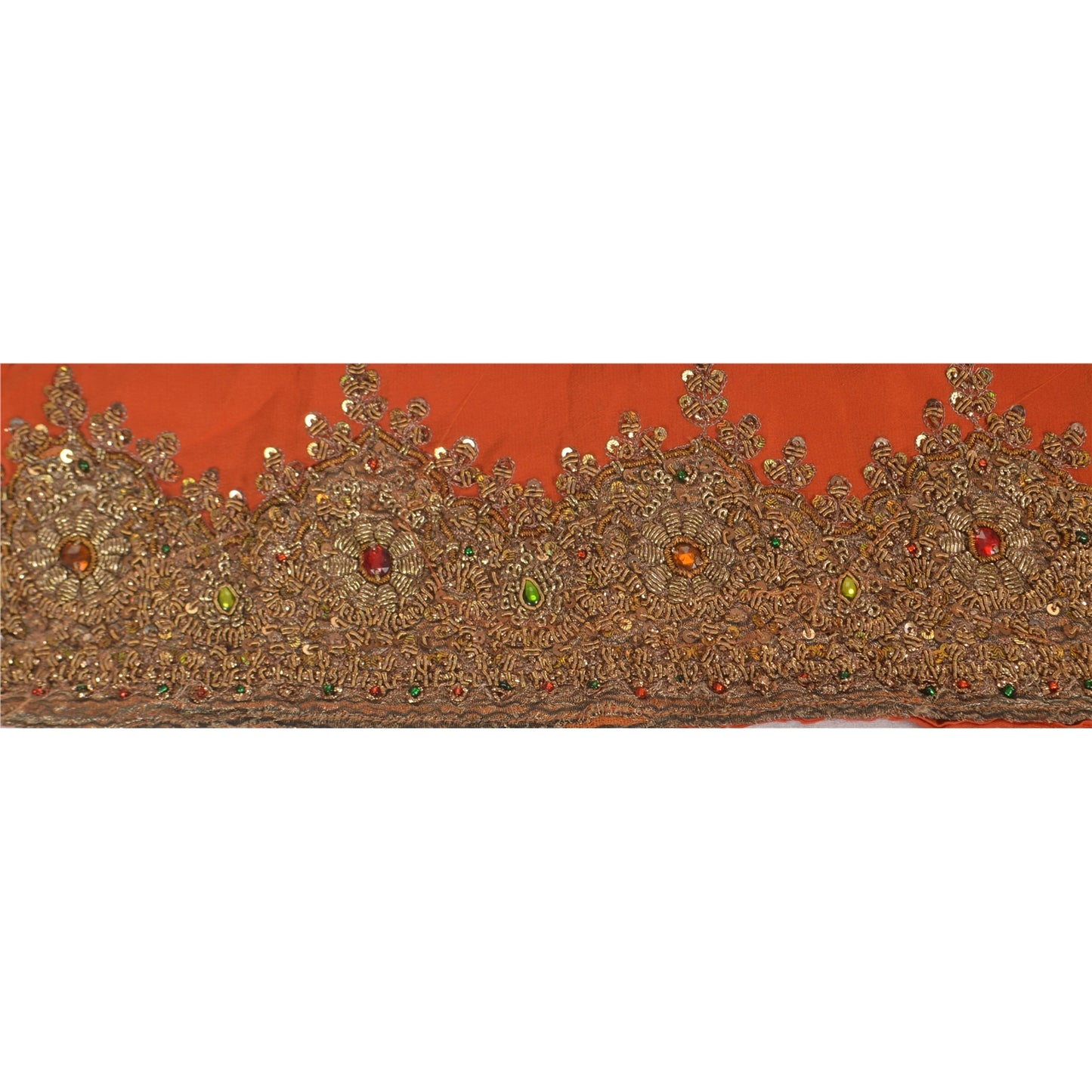 Sanskriti Vintage Sari Border Hand Beaded 1 YD Indian Trim Sewing Orange Lace