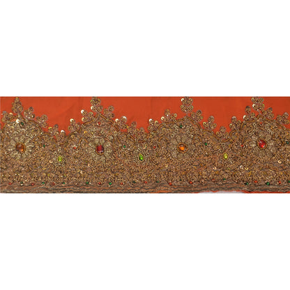 Sanskriti Vintage Sari Border Hand Beaded 1 YD Indian Trim Sewing Orange Lace