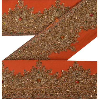 Sanskriti Vintage Sari Border Hand Beaded 1 YD Indian Trim Sewing Orange Lace