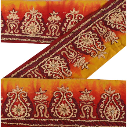 Sanskriti Vintage Sari Border Hand Beaded 1 YD Indian Trim Sewing Dark Red Lace