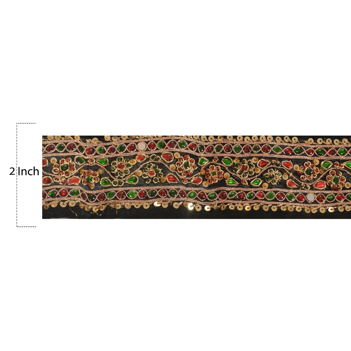 Sanskriti Vintage Sari Border Hand Bead 1YD Trim Sewing Black Kundan Stone Lace