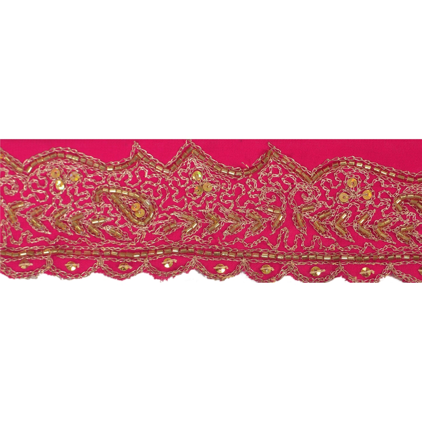 Sanskriti Vintage Sari Border Hand Beaded 1 YD Indian Trim Sewing Pink Lace