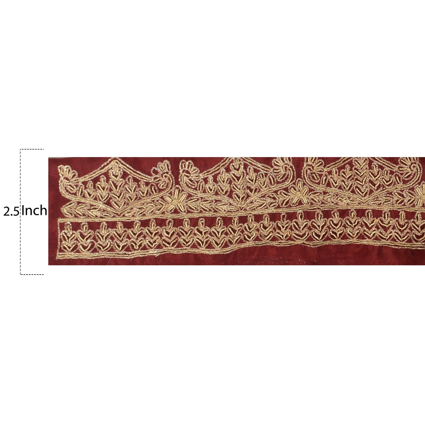 Sanskriti Vintage Sari Border Antique Hand Embroidered 1 YD Trim Sewing Dark Red Lace