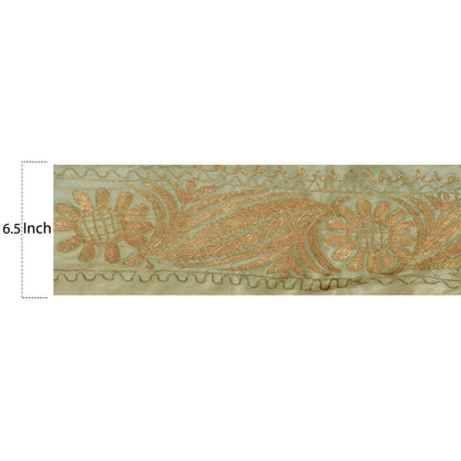 Sanskriti Vintage Sari Border Hand Embroidered 1 YD Trim Sewing Olive Green Lace