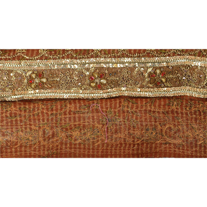 Sanskriti Vintage Sari Border Hand Beaded Woven 1 YD Trim Sewing Dark Red Lace