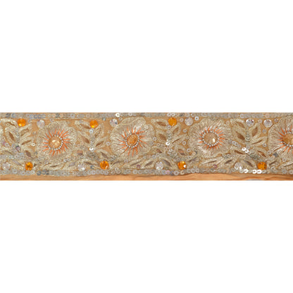 Sanskriti Vintage Sari Border Hand Beaded 1 YD Indian Trim Sewing Peach Lace