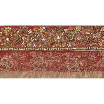 Sanskriti Vintage Sari Border Hand Beaded 1 YD Indian Trim Sewing Dark Red Lace