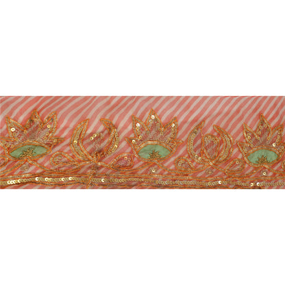 Sanskriti Vintage Sari Border Hand Beaded Leheria 1 YD Trim Sewing Orange Lace