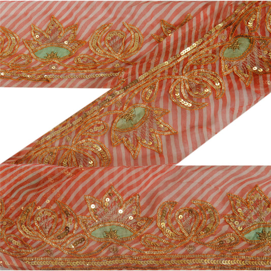 Sanskriti Vintage Sari Border Hand Beaded Leheria 1 YD Trim Sewing Orange Lace