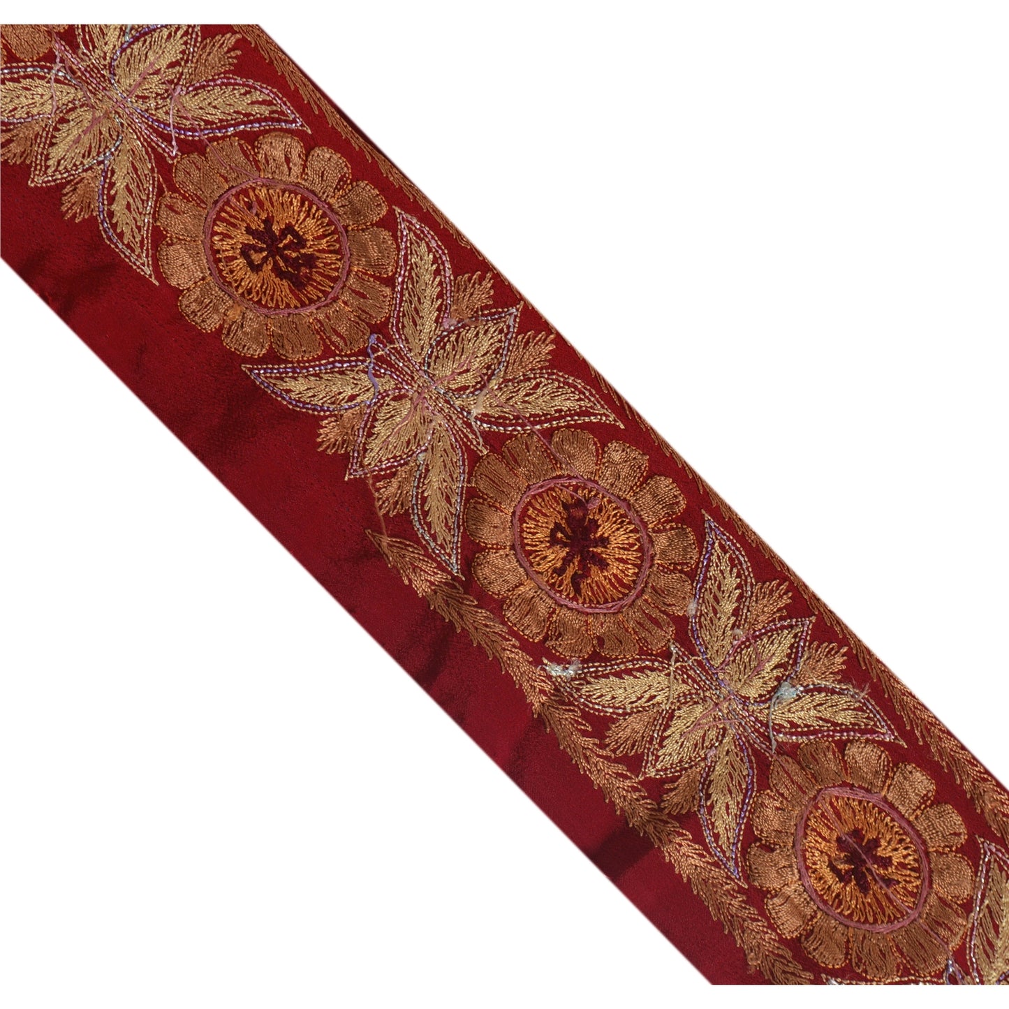 Sanskriti Vintage Sari Border Hand Beaded 1 YD Indian Trim Sewing Dark Red Lace