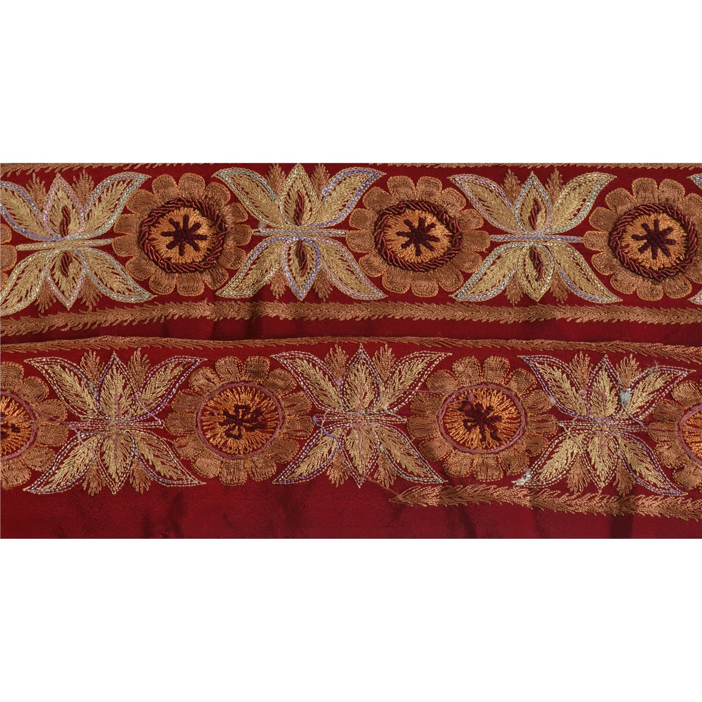 Sanskriti Vintage Sari Border Hand Beaded 1 YD Indian Trim Sewing Dark Red Lace