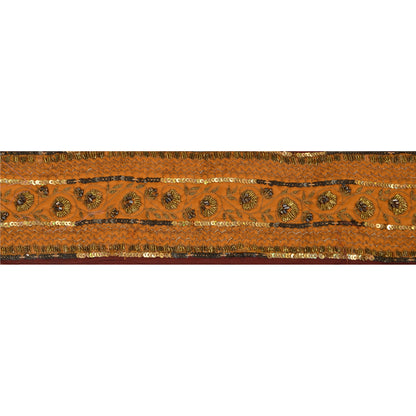 Sanskriti Vintage Sari Border Hand Beaded 1 YD Craft Trim Sewing Orange Lace