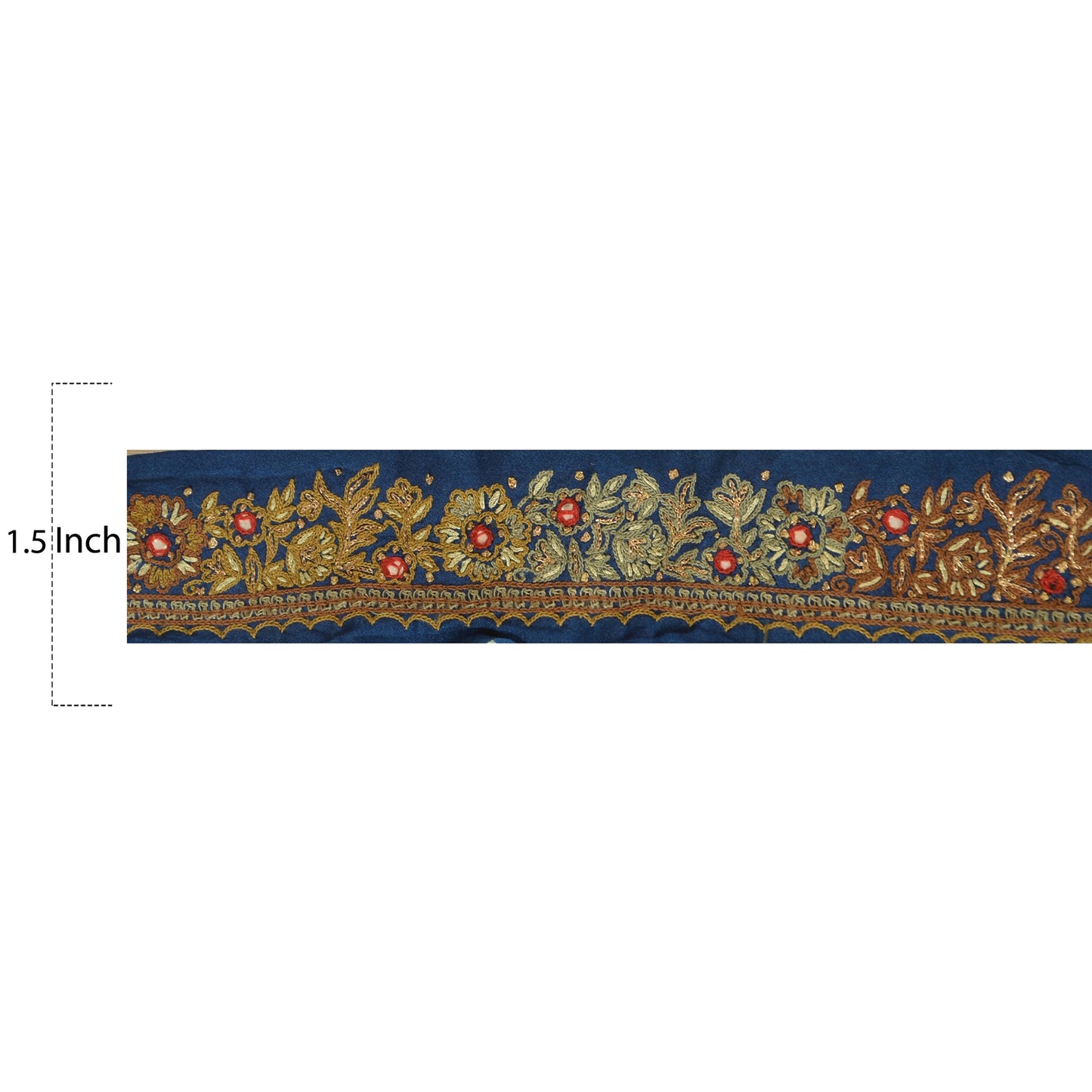 Sanskriti Vintage Sari Border Hand Embroidered 1 YD Indian Trim Ribbon Blue Lace