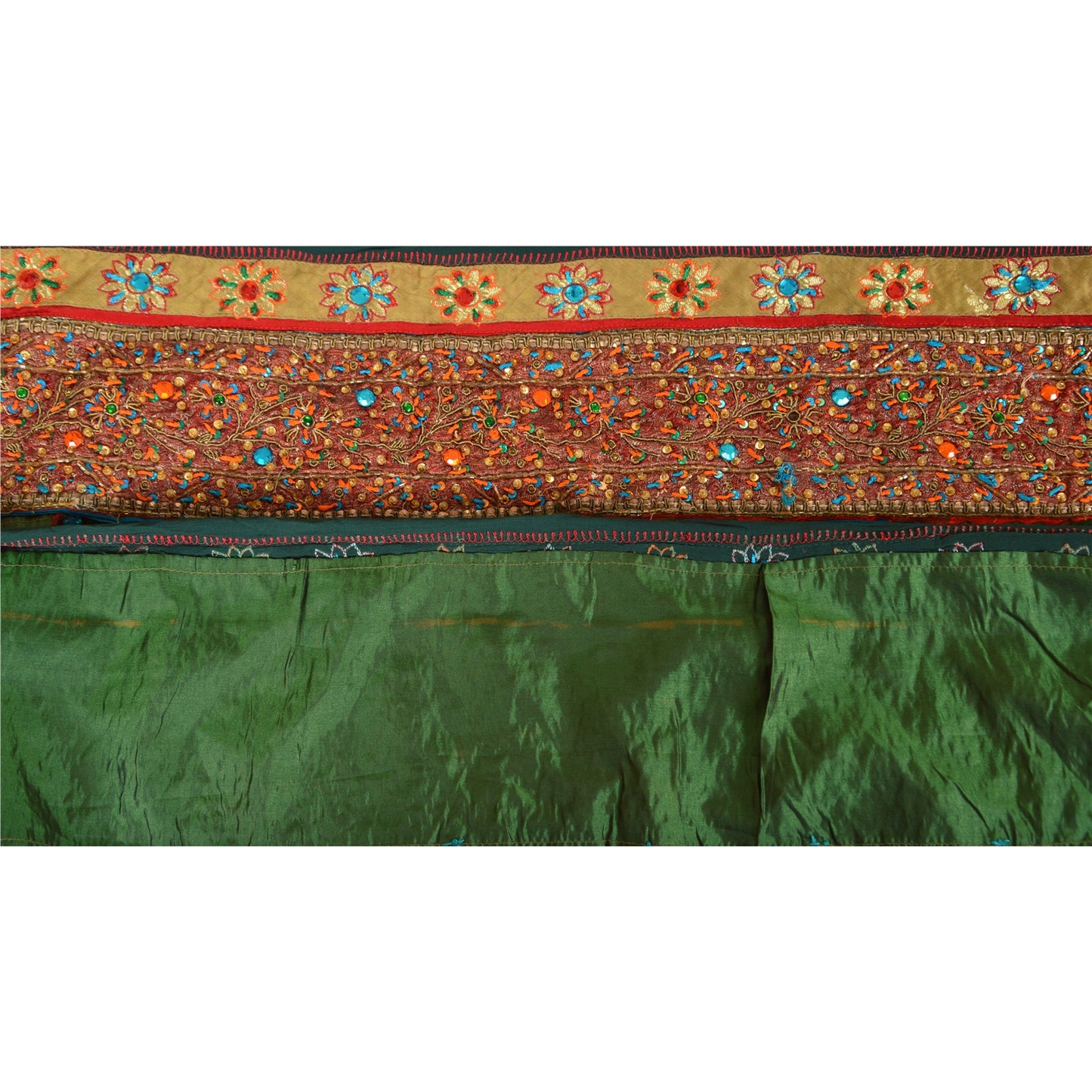 Sanskriti Vintage Sari Border Hand Beaded 1 YD Indian Trim Sewing Green Lace