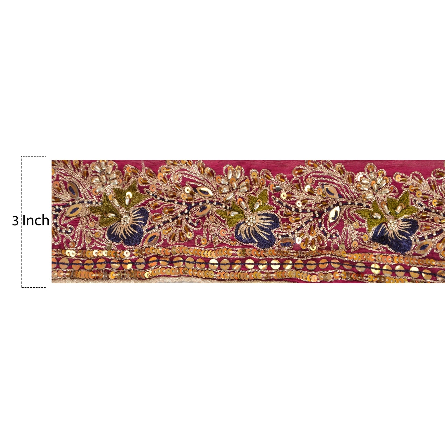 Sanskriti Vintage Sari Border Hand Beaded 1 YD Indian Trim Sewing Pink Zari Lace