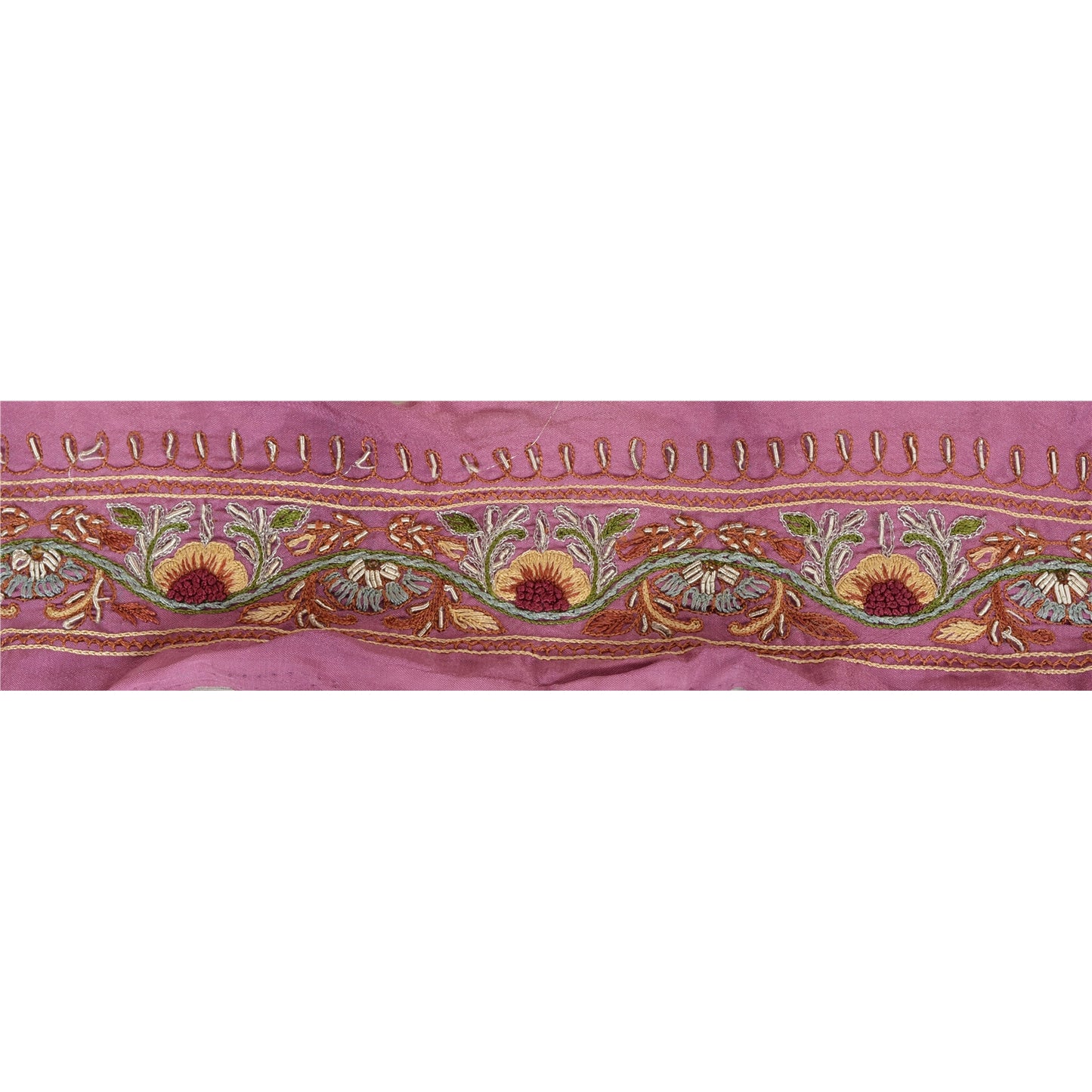 Sanskriti Vintage Sari Border Hand Embroidered 1 YD Indian Trim Sewing Pink Lace