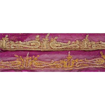 SANSKRITI VINTAGE Border Antique Hand Beaded 1 YD Indian Trim Sewing Purple Deco Lace