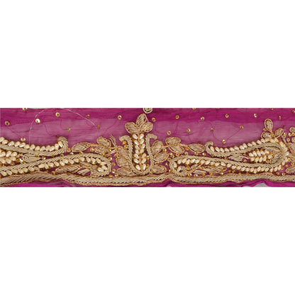 SANSKRITI VINTAGE Border Antique Hand Beaded 1 YD Indian Trim Sewing Purple Deco Lace