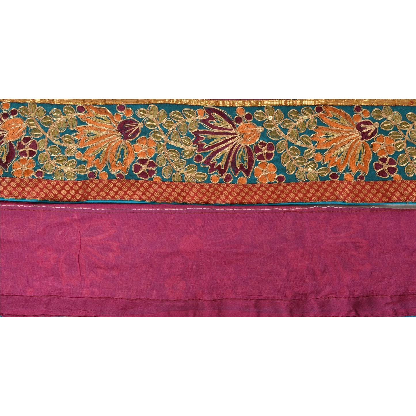 Sanskriti Vintage Sari Border Hand Beaded 1YD Indian Trim Sewing Pink Zari Lace