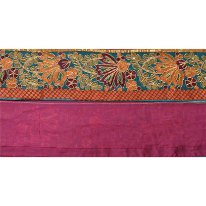 Sanskriti Vintage Sari Border Hand Beaded 1YD Indian Trim Sewing Pink Zari Lace