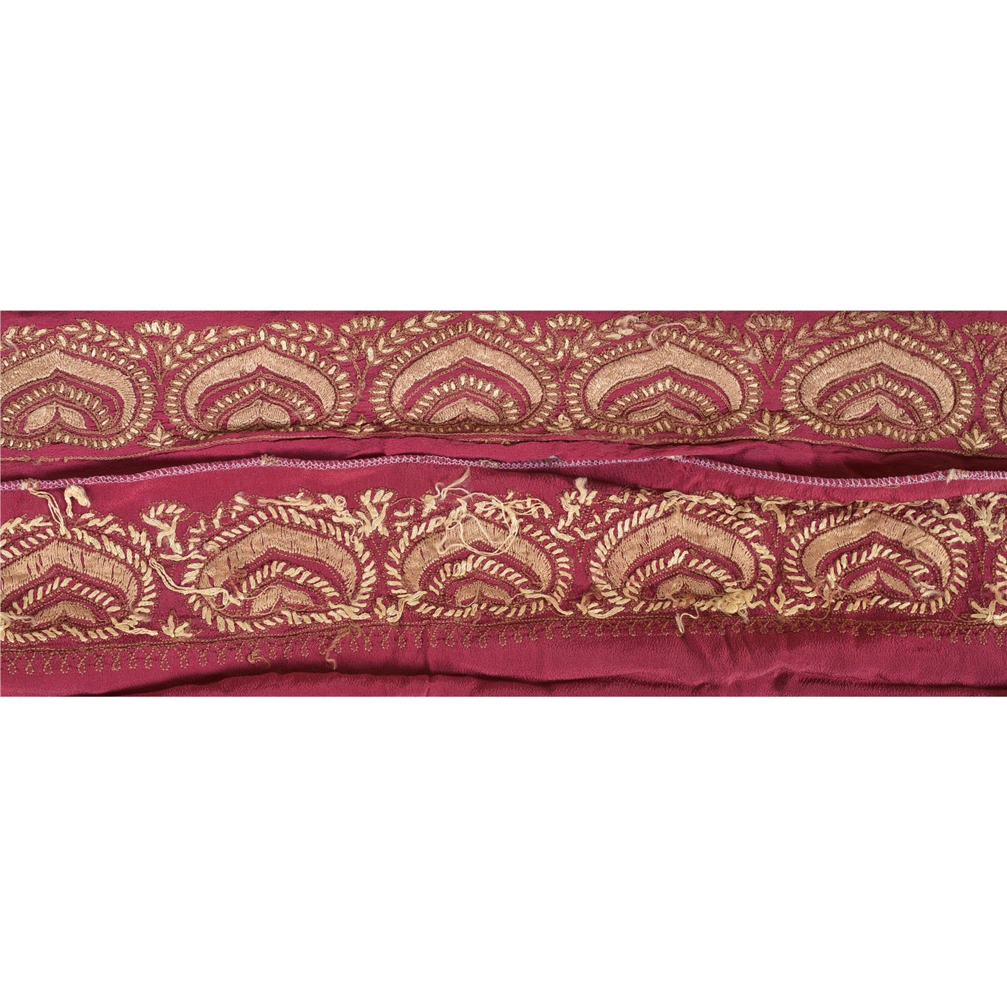 Sanskriti Vintage Sari Border Hand Embroidered 1 YD Craft Trim Ribbon Pink Lace