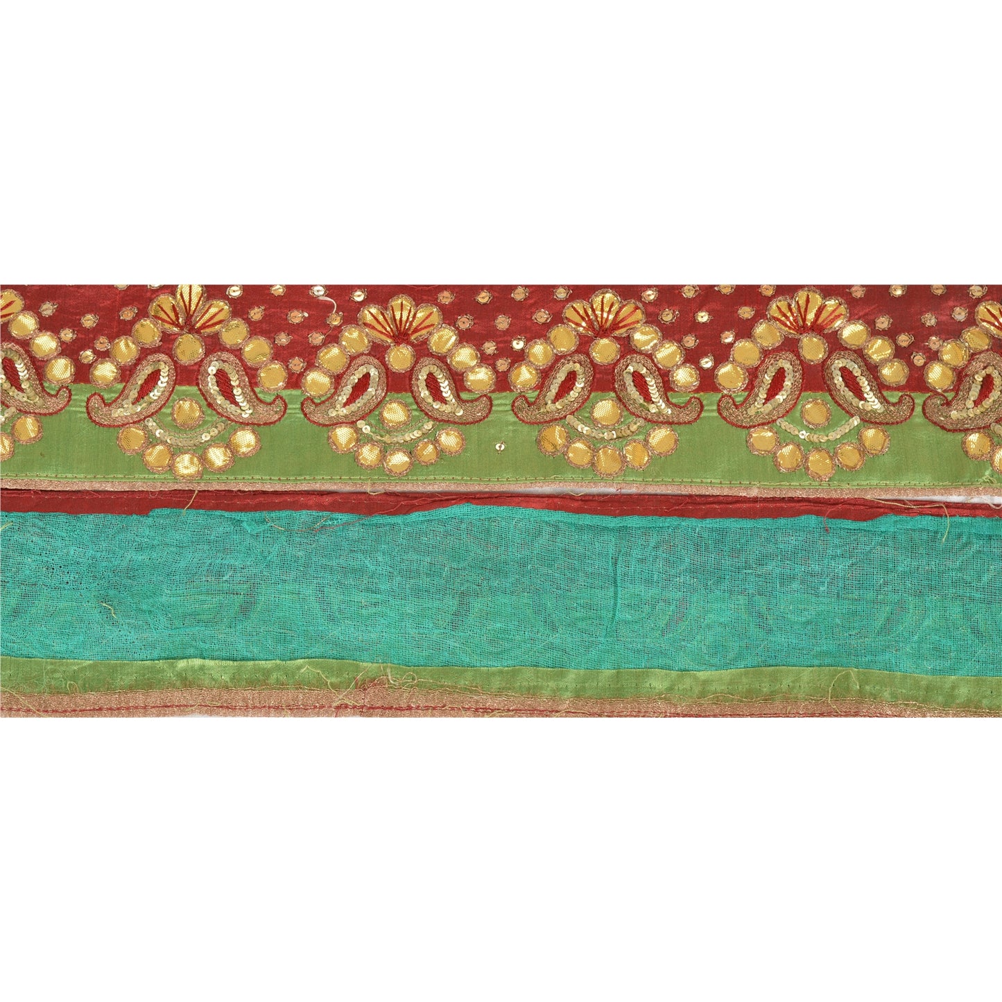 Sanskriti Vintage Saree Border Hand Beaded 1 Yard  Indian Trim Sewing Green Lace