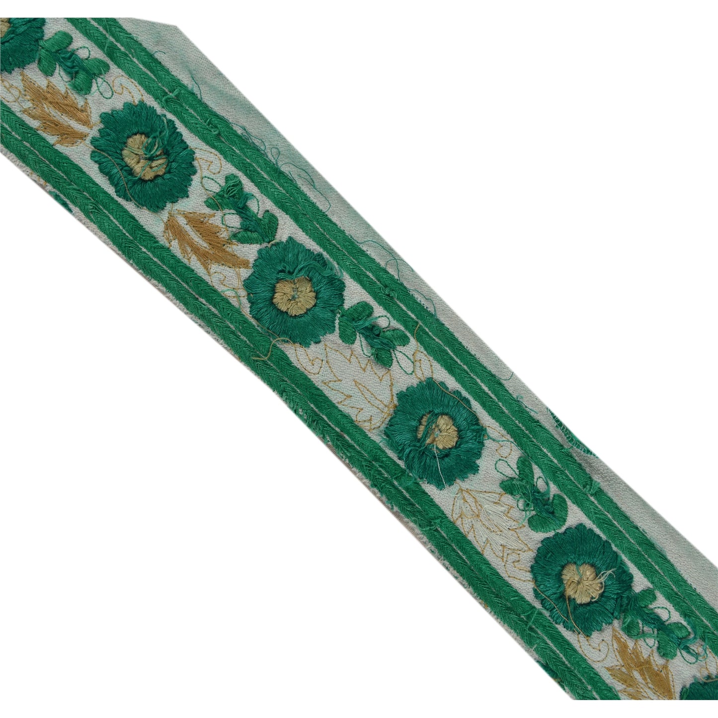 Sanskriti Vintage Sari Border Hand Beaded 1 YD Trim Sewing Green Zircon Lace