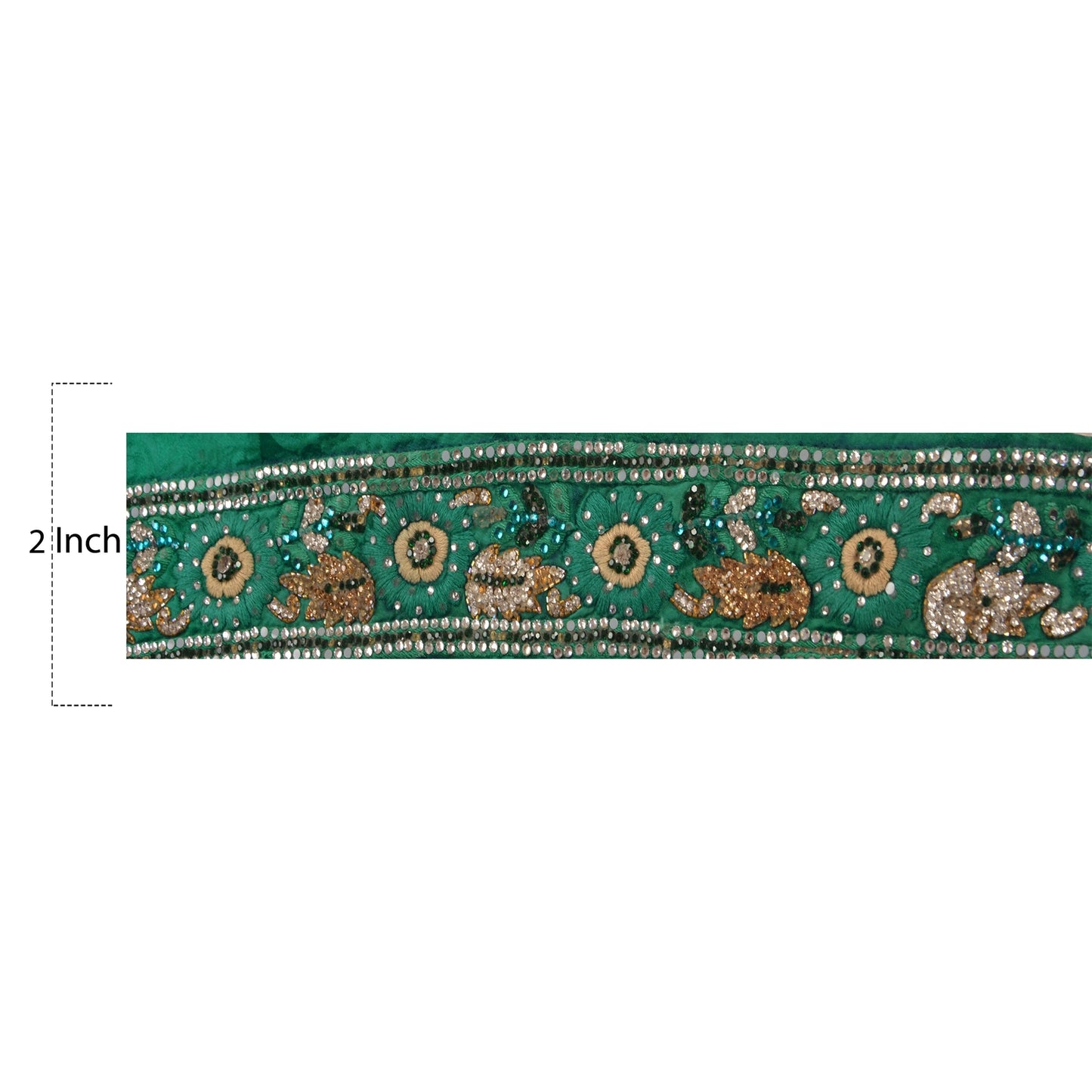 Sanskriti Vintage Sari Border Hand Beaded 1 YD Trim Sewing Green Zircon Lace