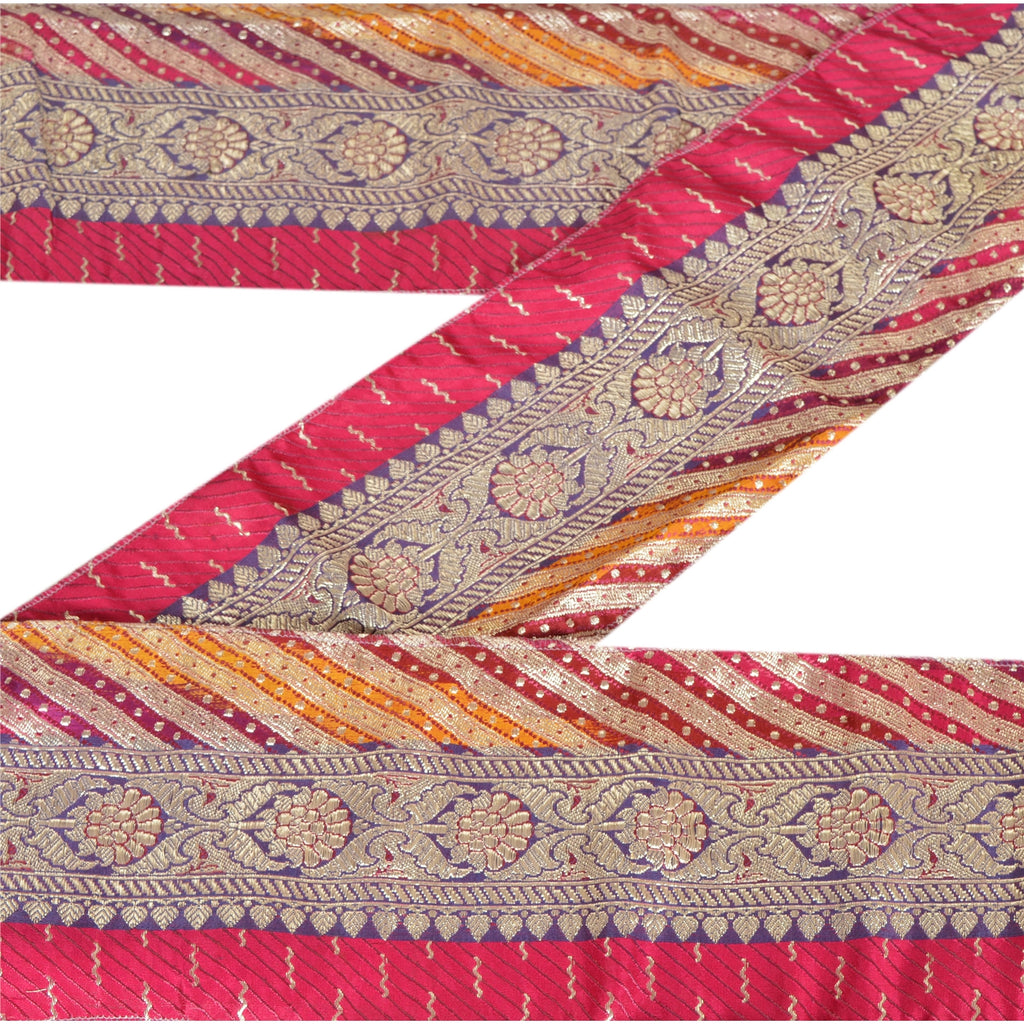 Sanskriti Vintage Sari Border Woven Brocade 1 YD Trim Craft Sewing Pink Lace