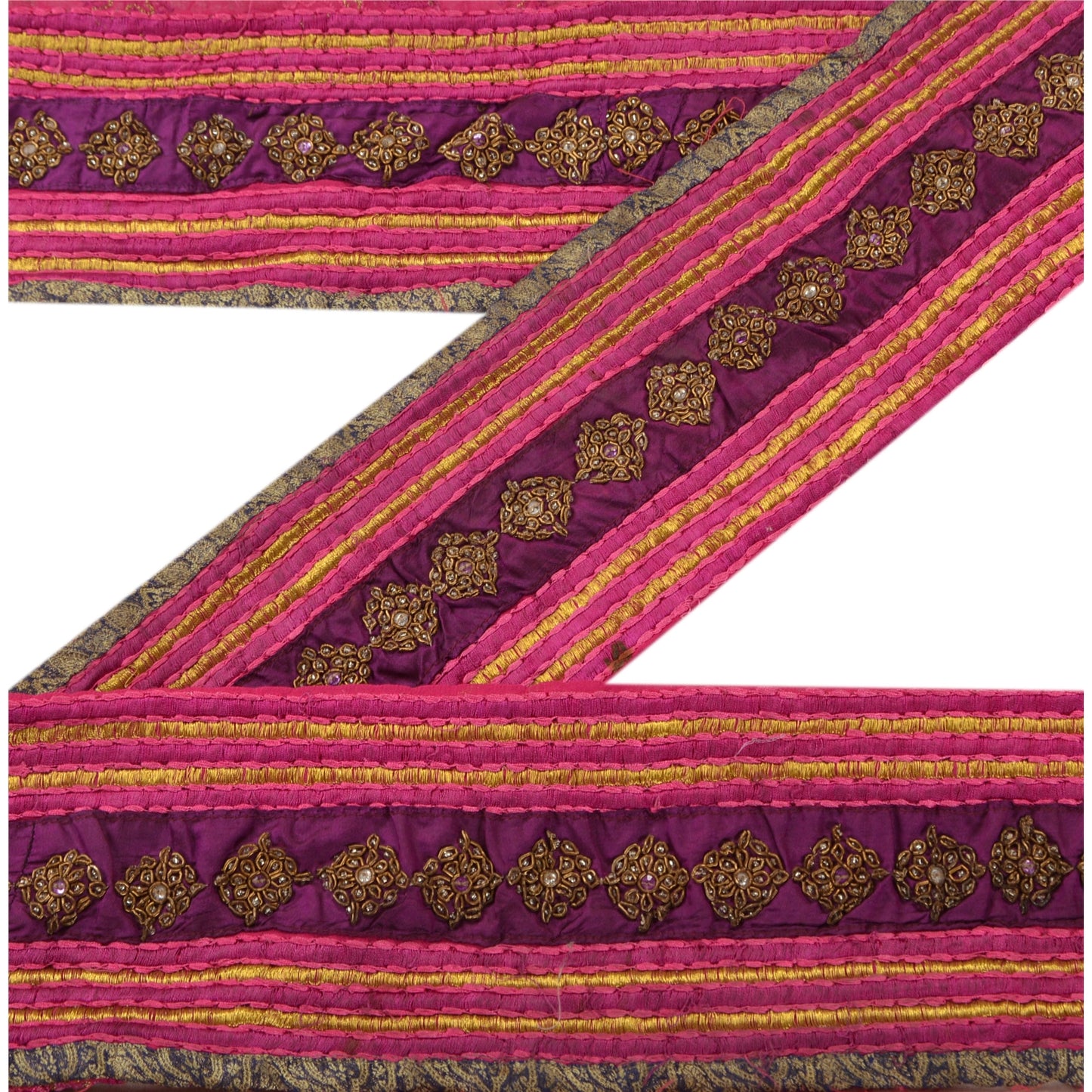 Sanskriti Vintage Sari Border Hand Beaded 1 YD Indian Trim Sewing Purple Lace