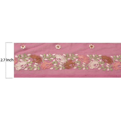 Sanskriti Vintage Sari Border Embroidered 1YD Trim Indian Pink Craft Floral Lace