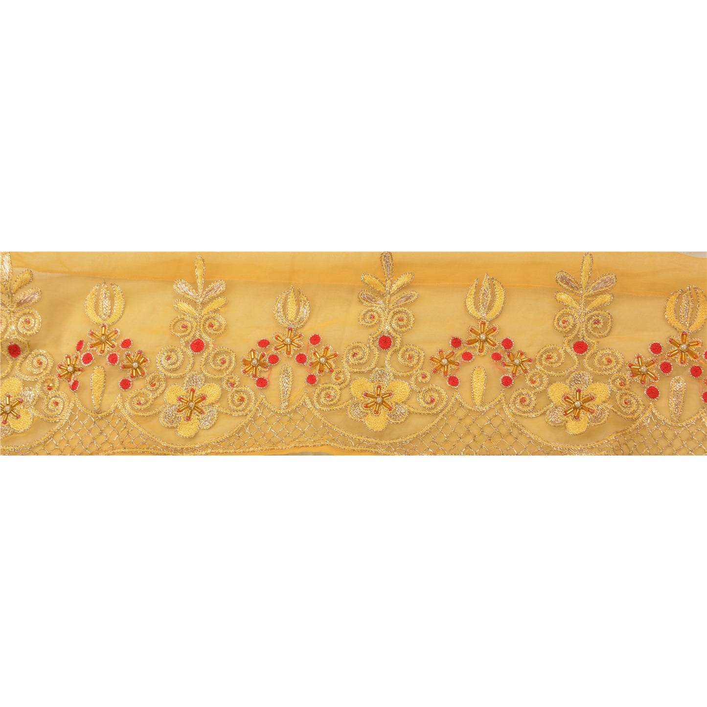 Sanskriti Vintage Sari Border Hand Beaded 1 YD Craft Trim Sewing Yellow Lace