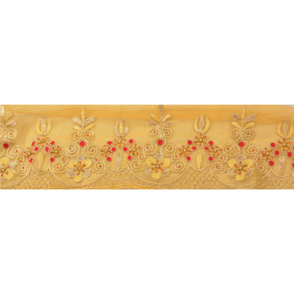 Sanskriti Vintage Sari Border Hand Beaded 1 YD Craft Trim Sewing Yellow Lace