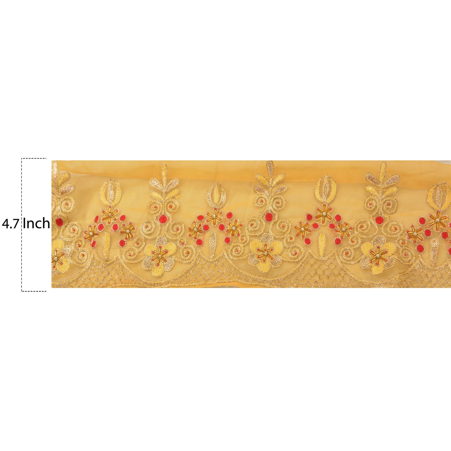 Sanskriti Vintage Sari Border Hand Beaded 1 YD Craft Trim Sewing Yellow Lace