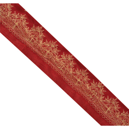 Sanskriti Vintage Sari Border Hand Beaded 1 YD Indian Trim Ribbon Dark Red Lace