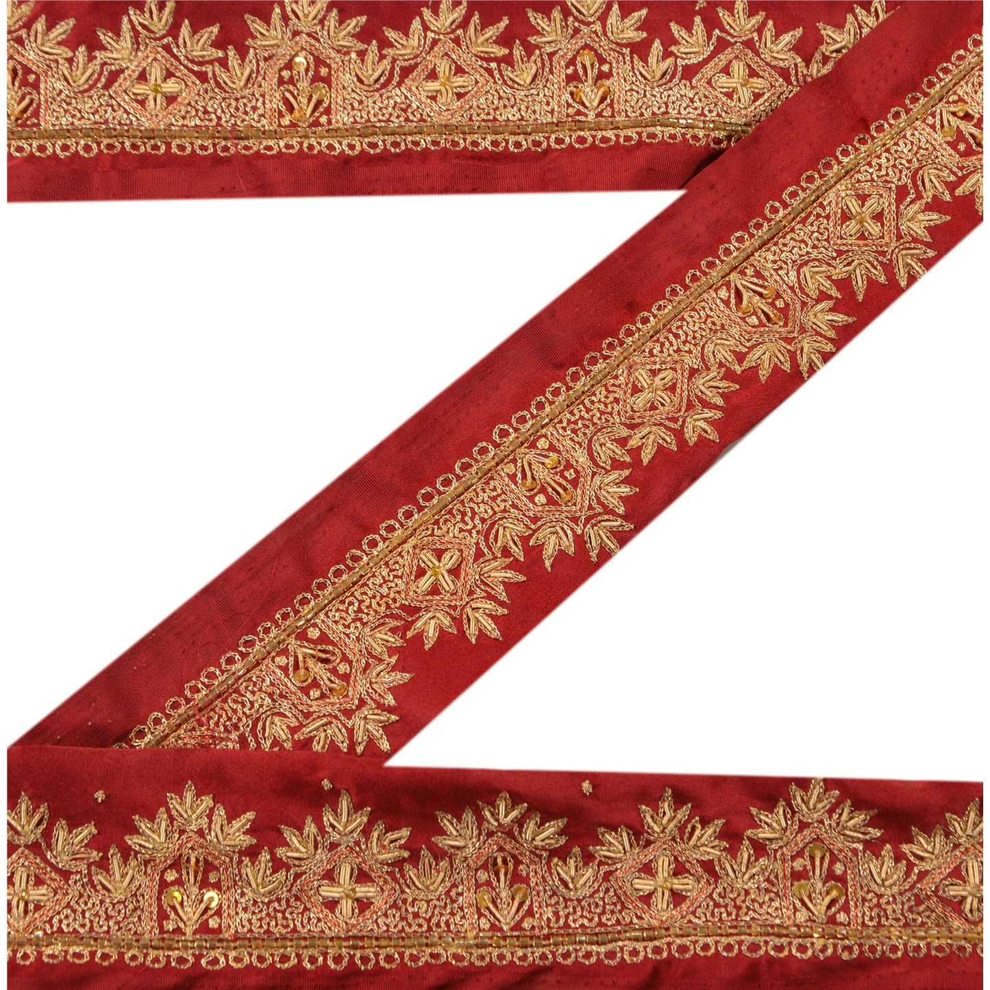 Sanskriti Vintage Sari Border Hand Beaded 1 YD Indian Trim Ribbon Dark Red Lace