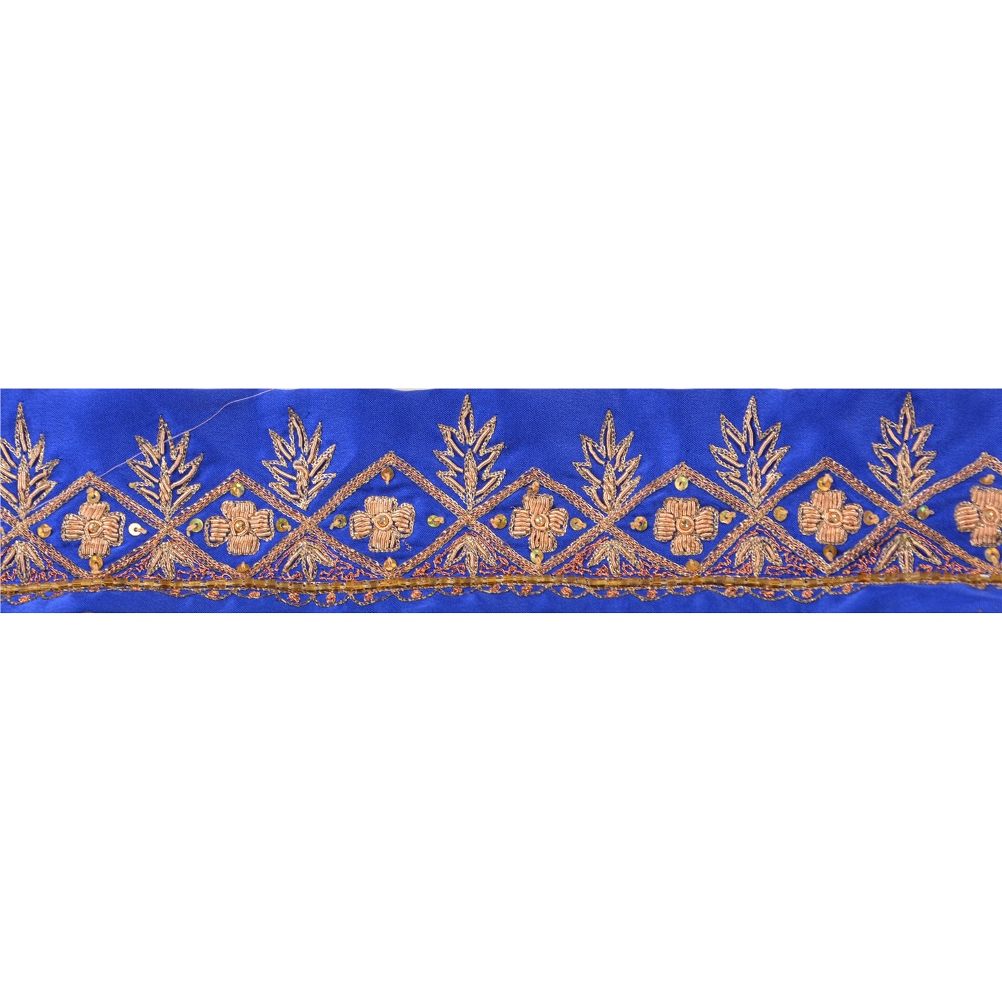 Sanskriti Vintage Sari Border Hand Beaded 1 YD Trim Sewing Blue Zari Craft Lace