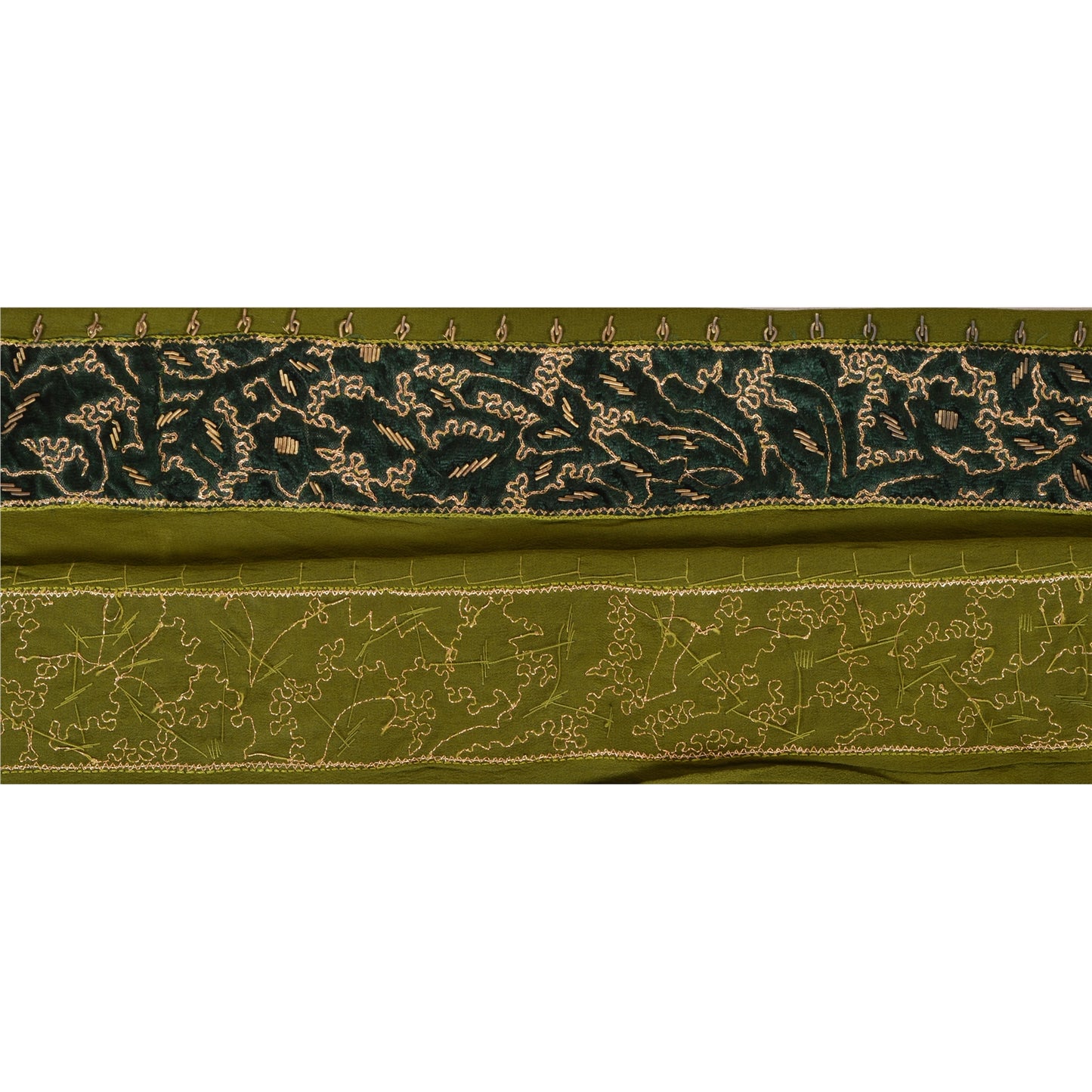 Sanskriti Vintage Sari Border Hand Embroidered 1 YD Trim Sewing Green Craft Lace