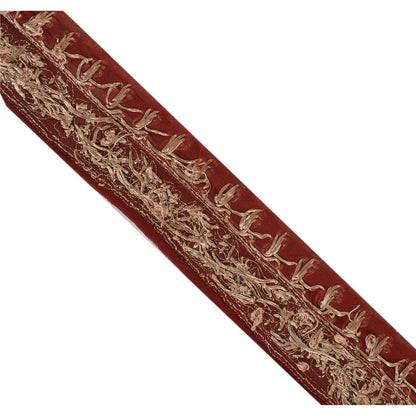 Sanskriti Vintage Sari Border Hand Beaded 1 YD Indian Trim Ribbon Dark Red Lace